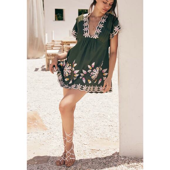 Anthropologie Dresses & Skirts - Anthropologie Pintuck Embroidered Mini Dress Women's Size M